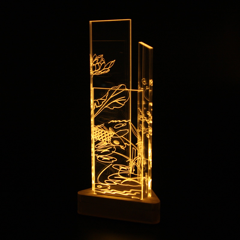 EP0047 LED Antique Brown Lotus and Fish Tabletop Nightlight for home decoration